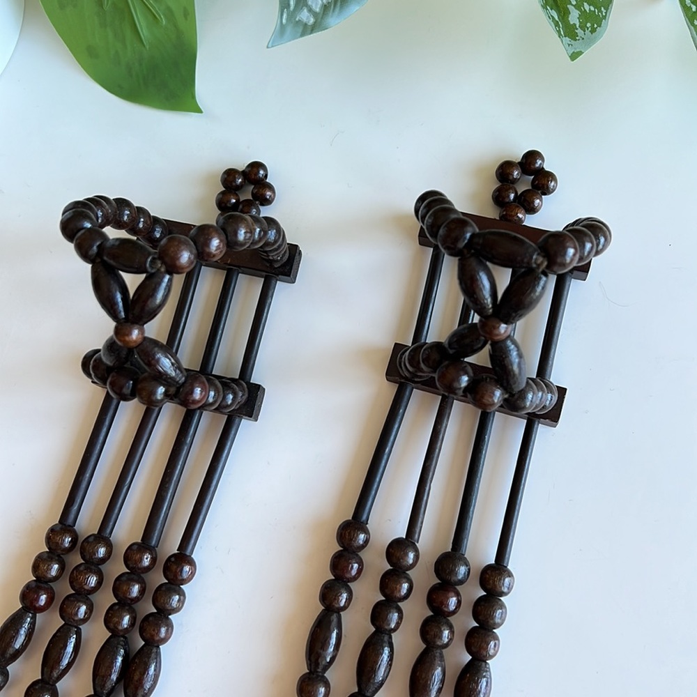 Vintage Wood Bead Hanging Plant Holders Pair - Picture 2 of 15